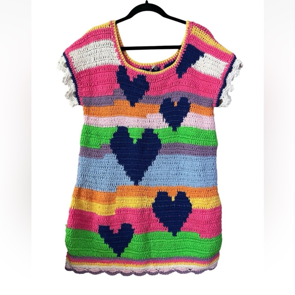 NWT CeliaB Sargasso Dress XS Extra Small Crochet Hearts Striped Coverup $310 - Picture 3 of 6